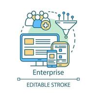 Enterprise concept icon. Digital marketing tools subscription tariff idea thin line illustration. Digital technology. Display advertising. Customer database. Vector isolated drawing. Editable stroke