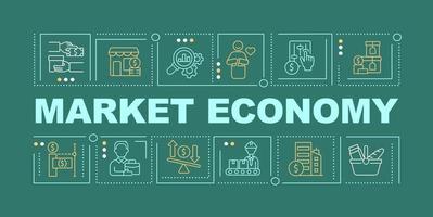 Market economy word concepts green banner. Demand and supply factors. Infographics with icons on color background. Isolated typography. Vector illustration with text. Arial-Black font used