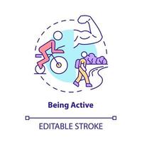 Being active concept icon. Risk of arthritis reduction abstract idea thin line illustration. Energetic lifestyle. Physical health. Vector isolated outline color drawing. Editable stroke