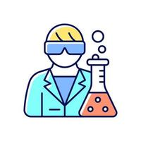 icono de color rgb del investigador médico. científico biomédico. desarrollar métodos para tratar enfermedades. investigación científica. llevar a cabo experimentos. ilustración vectorial aislada. dibujo lineal relleno simple vector