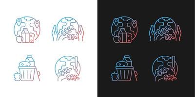 World hunger issues gradient icons set for dark and light mode. Global harvest wilt. Thin line contour symbols bundle. Isolated vector outline illustrations collection on black and white