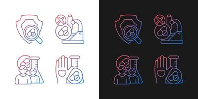 Clinical research facility gradient icons set for dark and light mode. Failed project. Thin line contour symbols bundle. Isolated vector outline illustrations collection on black and white