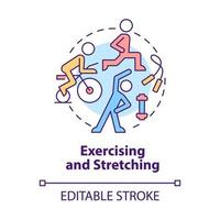 Exercising and stretching concept icon. Work out for physical rehabilitation. Physiotherapy abstract idea thin line illustration. Vector isolated outline color drawing. Editable stroke