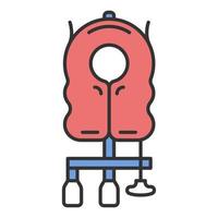 Aircraft passenger life vest color icon. Airplane lifesaver. Plane safeness. Safety measures. Aviation service. Aircraft travel. Journey. Airline facilities. Isolated vector illustration