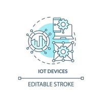 icono de concepto turquesa de dispositivos iot. tecnología inteligente idea abstracta ilustración de línea delgada. Internet de los productos de las cosas. dibujo de contorno aislado. trazo editable. arial, innumerables fuentes pro-bold utilizadas vector