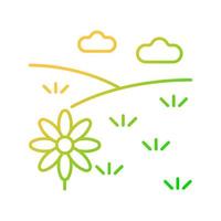 Meadow gradient linear vector icon. Grass covered open land. Field with flowers. Grassland and pastureland. Thin line color symbol. Modern style pictogram. Vector isolated outline drawing