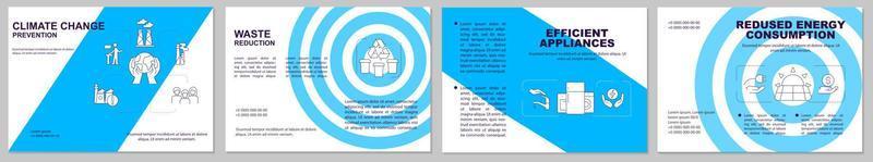 Preventing climate change blue brochure template. Booklet print design with linear icons. Vector layouts for presentation, annual reports, ads. Arial, Myriad Pro-Regular fonts used