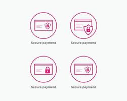 conjunto de pago seguro, icono de línea de pago seguro vector