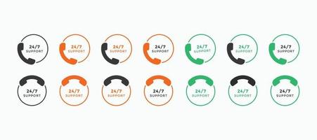 Set of 24 hours call center icon vector. 24 7 support icon sign button. call center symbol icon template vector
