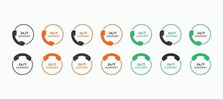 Set of 24 hours call center icon vector. 24 7 support icon sign button. call center symbol icon template vector