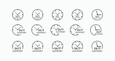 Set of 24 hours call center icon vector. 24 7 support icon sign button. call center symbol icon template vector