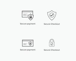 Set of secure payment, secure checkout line icon vector