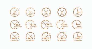 Set of 24 hours call center icon vector. 24 7 support icon sign button. call center symbol icon template vector