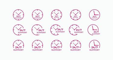 Set of 24 hours call center icon vector. 24 7 support icon sign button. call center symbol icon template vector