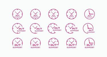 Set of 24 hours call center icon vector. 24 7 support icon sign button. call center symbol icon template vector