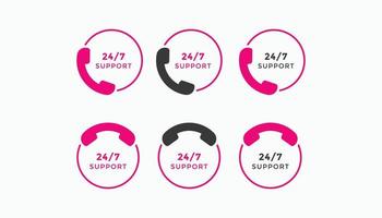 Set of 24 hours call center icon vector. 24 7 support icon sign button. call center symbol icon template vector