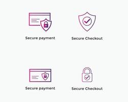 Set of secure payment, secure checkout line icon vector