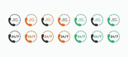 Set of 24 hours call center icon vector. 24 7 support icon sign button. call center symbol icon template vector