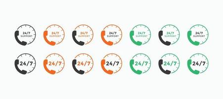 Set of 24 hours call center icon vector. 24 7 support icon sign button. call center symbol icon template vector