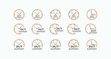 Set of 24 hours call center icon vector. 24 7 support icon sign button. call center symbol icon template vector