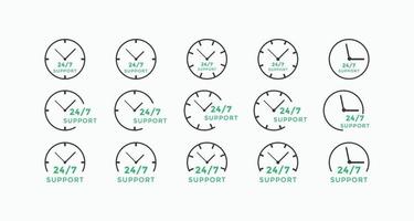 Set of 24 hours call center icon vector. 24 7 support icon sign button. call center symbol icon template vector