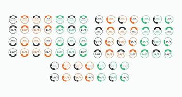 Set of 24 hours call center icon vector. 24 7 support icon sign button. call center symbol icon template vector