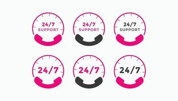 Set of 24 hours call center icon vector. 24 7 support icon sign button. call center symbol icon template vector
