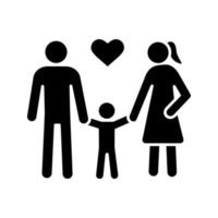 Family glyph icon. Silhouette symbol. Woman, man and child. Positive parenting. Childcare. Happy parenthood. Father, mother and baby. Negative space. Vector isolated illustration