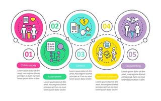 plantilla infográfica vectorial de mediación. custodia de los hijos, divorcio, coparentalidad. elementos de diseño de presentación de negocios. visualización de datos con pasos y opciones. gráfico de línea de tiempo del proceso. diseño de flujo de trabajo vector