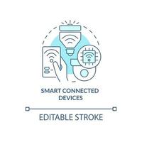 Smart connected devices turquoise concept icon. Home automation system abstract idea thin line illustration. Isolated outline drawing. Editable stroke. Arial, Myriad Pro-Bold fonts used vector