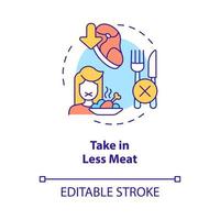 Take in less meat concept icon. Gas emission while producing. Climate change abstract idea thin line illustration. Isolated outline drawing. Editable stroke. Roboto-Medium, Myriad Pro-Bold fonts used vector