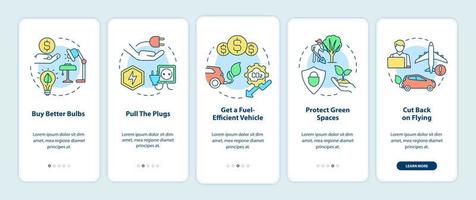 Air pollution prevention onboarding mobile app screen. Walkthrough 5 steps graphic instructions pages with linear concepts. UI, UX, GUI template. Myriad Pro-Bold, Regular fonts used vector