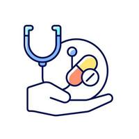 Improving treatment RGB color icon. New drug development. Improve standard of healthcare. Identify better treatment solutions. Clinical trials. Isolated vector illustration. Simple filled line drawing