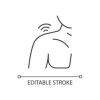 Shoulders rheumatism linear icon. Inflammatory process. Shoulder joints deformity. Pain of motion. Thin line customizable illustration. Contour symbol. Vector isolated outline drawing. Editable stroke