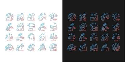 Hunger and food security gradient icons set for dark and light mode. Poverty and starvation. Thin line contour symbols bundle. Isolated vector outline illustrations collection on black and white