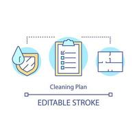 Cleaning plan concept icon. Cleanup agency booking idea thin line illustration. Spring cleaning. Cleanup planning. Home maintenance. Housekeeping. Vector isolated outline drawing. Editable stroke