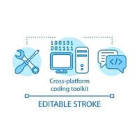 Cross platform coding toolkit concept icon. Programming, software development starter pack idea thin line illustration. Program making environment. Vector isolated outline drawing. Editable stroke