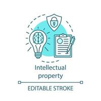 Intellectual property concept icon. Digital rights protection idea thin line illustration. Copyright defense. Patent license agreement. Plagiarism. Vector isolated outline drawing. Editable stroke