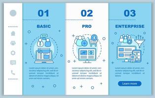 Digital marketing tools subscription onboarding mobile web pages vector template. Responsive smartphone website interface idea, linear illustrations. Webpage walkthrough step screens. Color concept