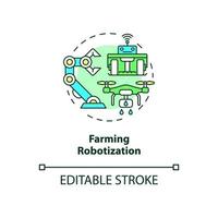 Farming robotization concept icon. Smart agriculture abstract idea thin line illustration. Agricultural robot use. Isolated outline drawing. Editable stroke. Roboto-Medium, Myriad Pro-Bold fonts used vector