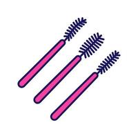 Disposable mascara wands color icon. Eyelashes brushes types. Lash spooler. Eyelash extension applicator. Makeup tool. Isolated vector illustration