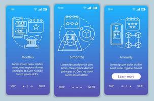 AR tool subscription onboarding mobile app page screen vector template. Walkthrough website steps with linear illustrations. Monthly or annually tariffs. UX, UI, GUI smartphone interface concept