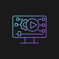 icono de vector de gradiente de creación de video para tema oscuro. creación de contenido en redes sociales. tecnología digital. comercialización de vídeo símbolo de color de línea delgada. pictograma de estilo moderno. dibujo de contorno aislado vectorial