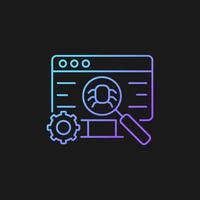 Software testing gradient vector icon for dark theme. Improving performance. Preventing implementation bugs. Thin line color symbol. Modern style pictogram. Vector isolated outline drawing