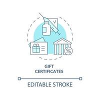 Gift certificates blue concept icon. Vaccination bonuses abstract idea thin line illustration. Drawing for free tickets and discounts. Vector isolated outline color drawing. Editable stroke