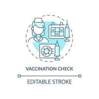 Vaccination check blue concept icon. Annual checkup abstract idea thin line illustration. Diseases prevention. Regular medical examination. Vector isolated outline color drawing. Editable stroke