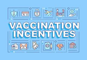 Vaccination incentives word concepts banner. Boosting vaccination rate. Infographics with linear icons on blue background. Isolated creative typography. Vector outline color illustration with text