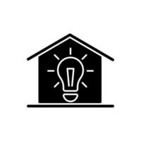 Lighting black glyph icon. Minimum illumination standards. Electricity supply. Natural light providing. Connecting electrical system. Silhouette symbol on white space. Vector isolated illustration