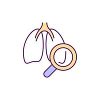 Lungs function check up RGB color icon. Diagnosing lung cancer. Pulmonary function screening. Diagnostic test. Physical examination. Isolated vector illustration. Simple filled line drawing