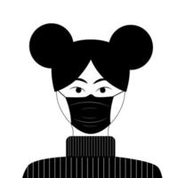 Abstract young girl wearing protective face mask. Covid-19 safety measures, restriction, covering face to prevent spread of the virus. Black and white illustration with white background vector